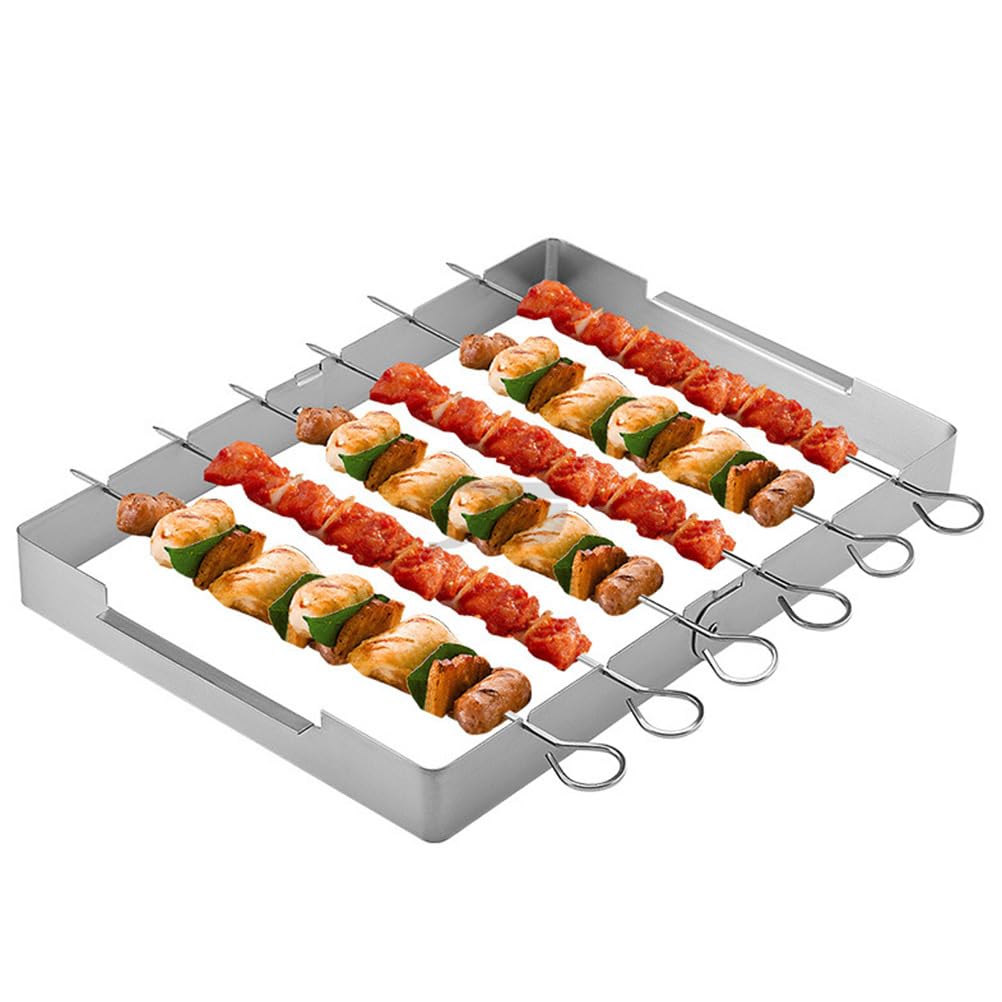 Angoily Stainless Steel Skewer and Grill Rack Set, Barbecue Skewer Rack with Metal Skewers for Grilling Barbecue Shish Kabobs, BBQ Meat, Vegetables, Fruits
