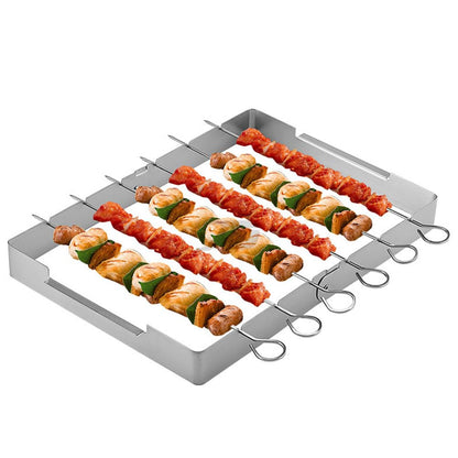 Angoily Stainless Steel Skewer and Grill Rack Set, Barbecue Skewer Rack with Metal Skewers for Grilling Barbecue Shish Kabobs, BBQ Meat, Vegetables, Fruits