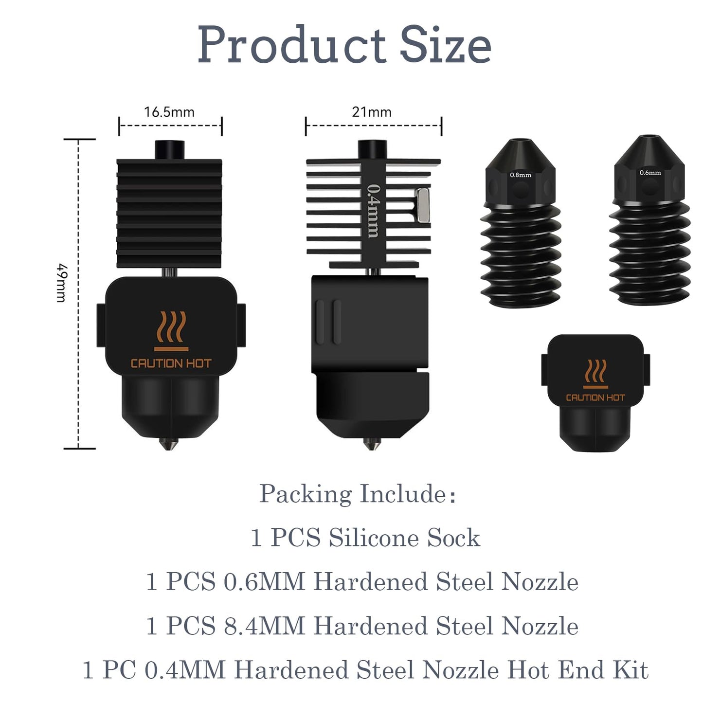 Upgrade Hotend Kit for Bambu Lab A1/A1 Mini, Hot End Assembly 0.4/0.6/0.8mm Hardened Steel Nozzle & Silicone Sock for Bambu Lab 3D Printer Part