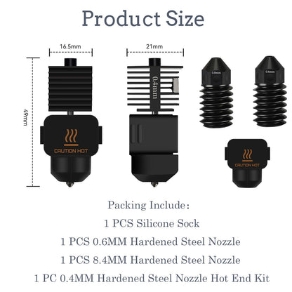 Upgrade Hotend Kit for Bambu Lab A1/A1 Mini, Hot End Assembly 0.4/0.6/0.8mm Hardened Steel Nozzle & Silicone Sock for Bambu Lab 3D Printer Part