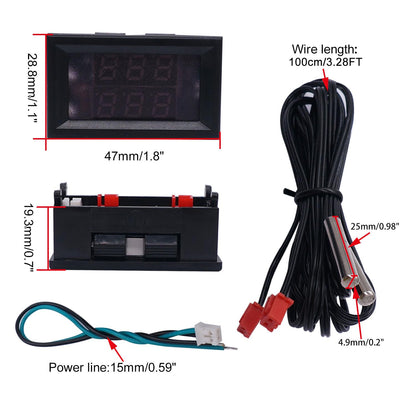 weideer Dual Display Fahrenheit Thermometer DC 4-28V -67~+248℉ with Dual LED Display 2 Waterproof NTC Probes High Accuracy Temperature Gauge Sensor K-017