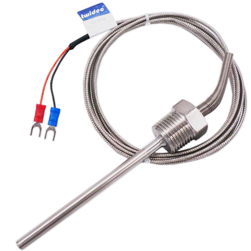 Twidec/2M NPT 1/2"inch Pipe Thread (6X100MM) Temperature Sensor Probe Two Wire Temperature Controller (0~600℃) 304 Stainless Steel K Type Thermocouple MT-205-1/2-6X100