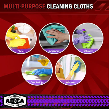 AIDEA Microfiber Cleaning Cloths-50PK, Microfiber Towels for Cars, Premium All-Purpose Car Cloth, Dusting Cleaning Rags, Absorbent Towels for SUVs, House, Kitchen, Window, Gift-12×12"