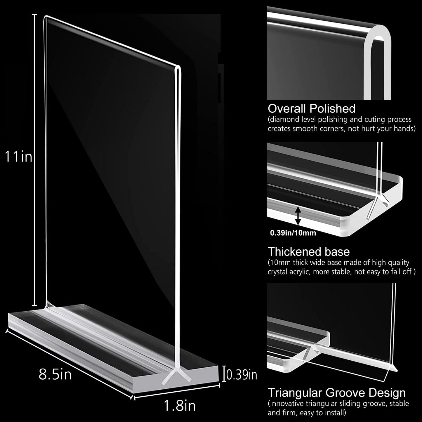 Aifanss Acrylic Sign Holder 8.5 x 11 - 6 Pack Plastic Sign Holder Vertical Standing Acrylic Paper Holder, Picture Frame Flyer Document Clear Display Stand for Table Top Office Hotel Store Restaurants