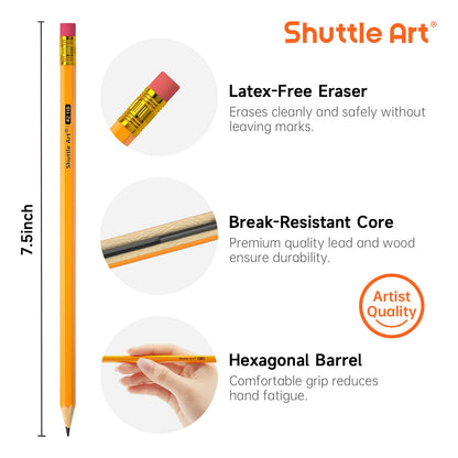 Shuttle Art Wood-Cased #2 HB Pencils, 180 Pack Sharpened Yellow Pencil with Erasers, Bulk Pack Graphite Pencils for School and Teacher Supplies, Writing, Drawing and Sketching