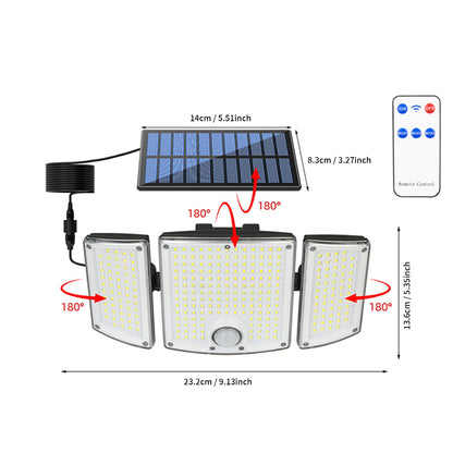 Briksy Solar Motion Sensor Outdoor Lights, 278 LED Solar Bright Security Flood Lights with Remote, Adjustable 3 Head Night Lighting with 3 Modes, IP65 Waterproof for Outside Garden, Garage, Yard