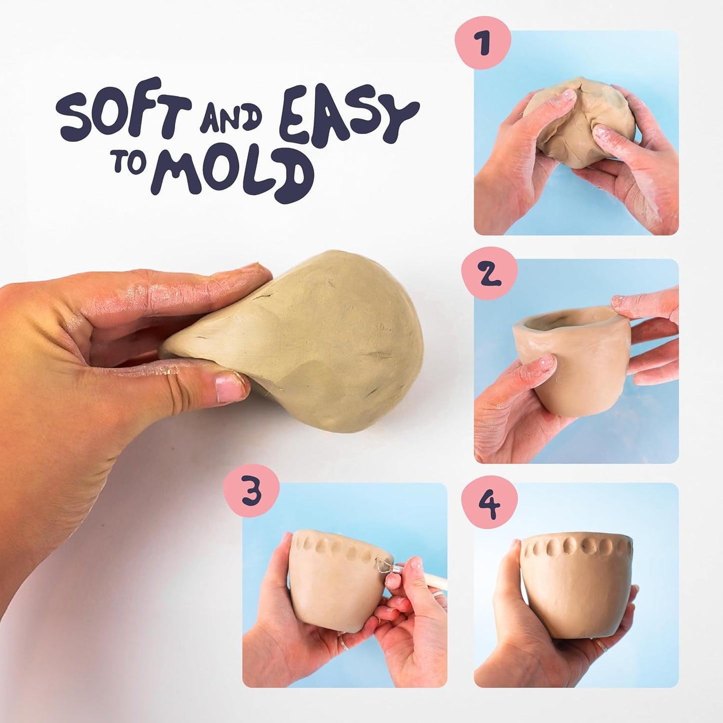 Sculpd Premium Air Dry Clay, Pottery Clay Bag for Adults, Soft Modelling Clay, Self-Hardening Clay Suitable for Arts & Craft Projects, Pottery for Beginners – 2.2lbs Clay Bag