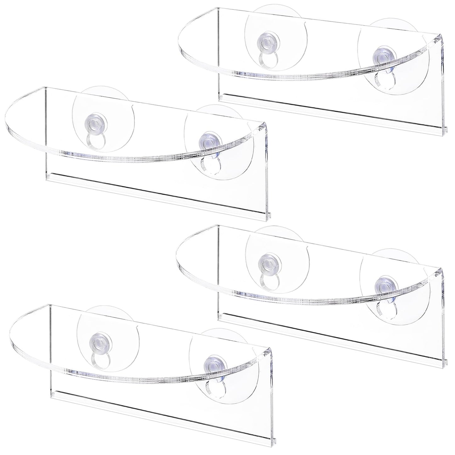 Suwimut 4 Pack Window Plant Floating Shelf, Suction Cup Shelf for Fish Tank, Acrylic Ledge Plants Holder Window Sill Extender for Indoor Plants, Micro Greens, Succulents, Herb Pots (Semicircular)