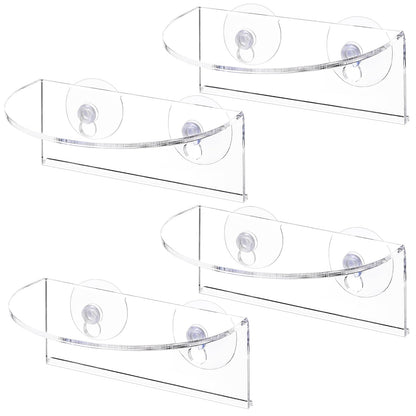 Suwimut 4 Pack Window Plant Floating Shelf, Suction Cup Shelf for Fish Tank, Acrylic Ledge Plants Holder Window Sill Extender for Indoor Plants, Micro Greens, Succulents, Herb Pots (Semicircular)