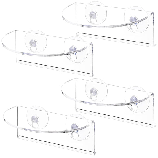 Suwimut 4 Pack Window Plant Floating Shelf, Suction Cup Shelf for Fish Tank, Acrylic Ledge Plants Holder Window Sill Extender for Indoor Plants, Micro Greens, Succulents, Herb Pots (Semicircular)