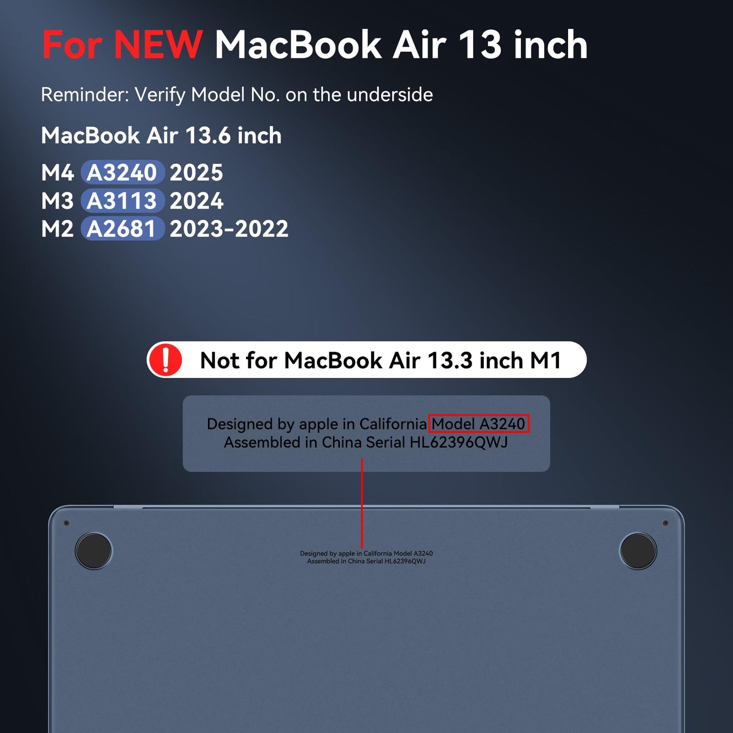BlueSwan for MacBook Air 13 inch Case, M4 M3 M2 2026-2022 A3240 A3113 A2681, 100% Match Official Color, Anti Scratch, Easy to Snap on, Air 13.6'' Hard Shell Protective Laptop Cover, Midnight Clear