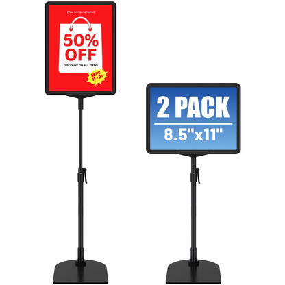 VAIIGO Sign Holder Stand 8.5 x 11, Adjustable Poster Stand for Table Top & Floor, Metal Signage Display Stands, Floor Standing Sign Holder for Advertisement, Tradeshow, Store, Business, 2 Pack