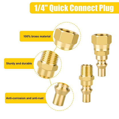 EEEKit 1/4" RV Propane Quick Connect Fittings, Brass 1/4" Natural Gas Quick Connect Disconnect Kit with 3/8" Male Female Flare, 1/4" Male Female NPT, Gas Grill Quick Connector Adapter for Camping BBQ