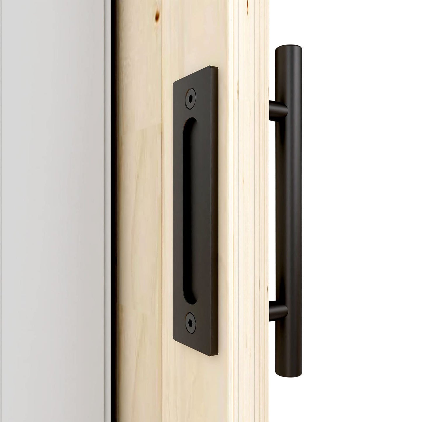 CCJH 9.5" Pull and Flush Sliding Barn Door Handle Set Heavy Duty Large Rustic Two-Side Design for Gates Garages Sheds Furniture, Solid Steel,Black