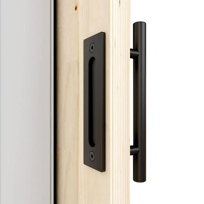 CCJH 9.5" Pull and Flush Sliding Barn Door Handle Set Heavy Duty Large Rustic Two-Side Design for Gates Garages Sheds Furniture, Solid Steel,Black