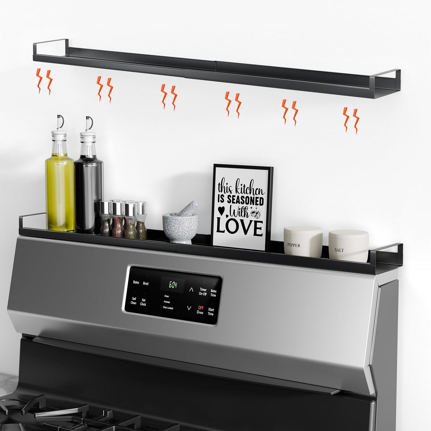 Bumusty Magnetic Shelf for Stove, Kitchen Shelf Magnetic Stove Top Shelf, 30" Expandable Over The Kitchen Organization for Flat Top Stove Only