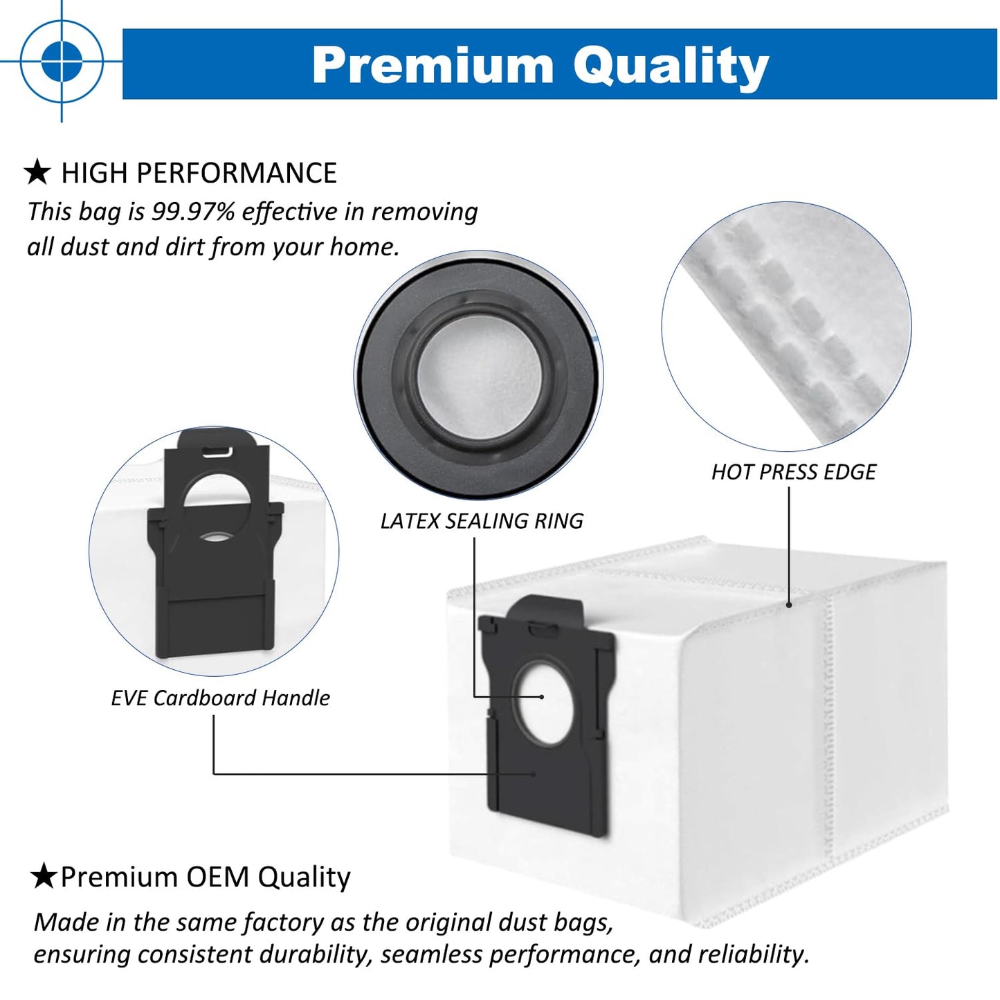 Premium Replacement Dust Bags for DREAME: Robot Vacuum - (12 Pack, One-Year Supply) Precise Fit L40 / L50 / L10s / X30 / X40 / X50 Ultra Series, Large Capacity, Keeps Dust Contained