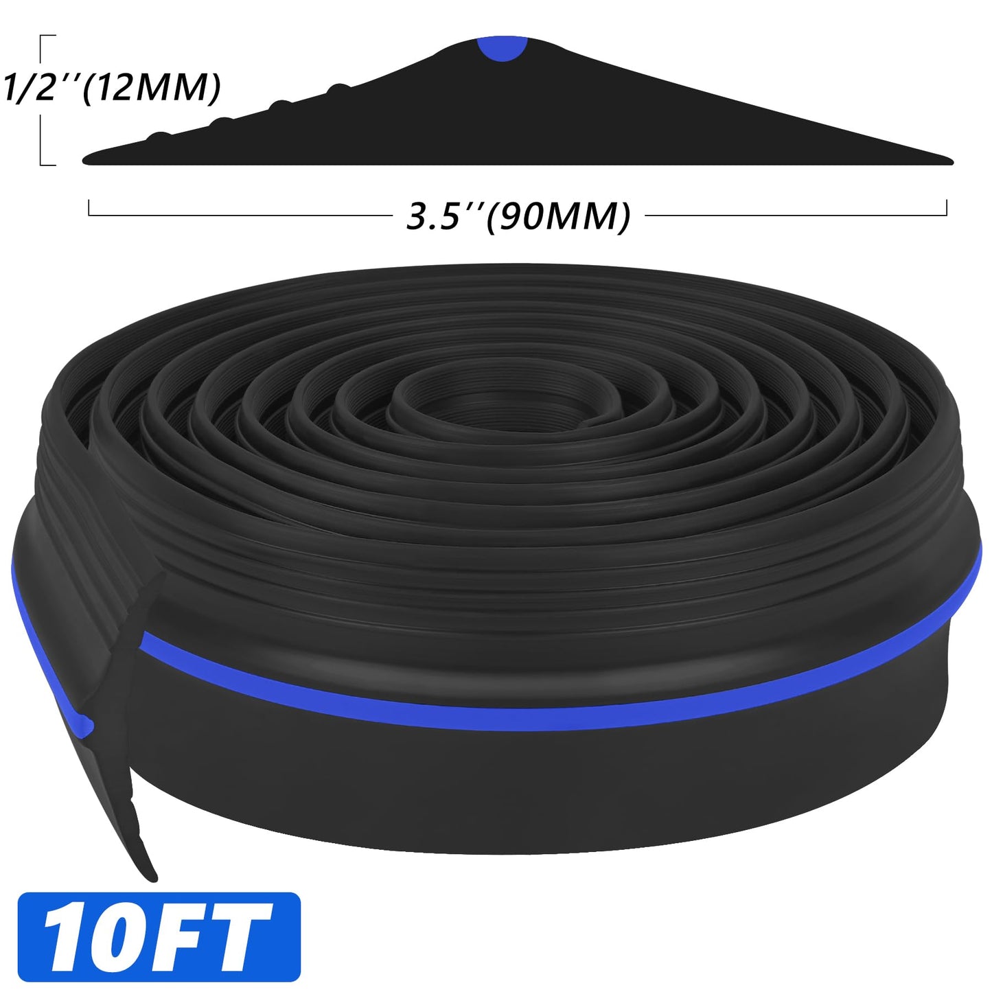 10FT Garage Door Bottom Threshold Seal Strip with 300ml Black Adhesives, Universal Rubber DIY Bottom Floor Threshold Seal, Weatherproofing Weather Stripping Replacement (3.05M, Black&Blue)