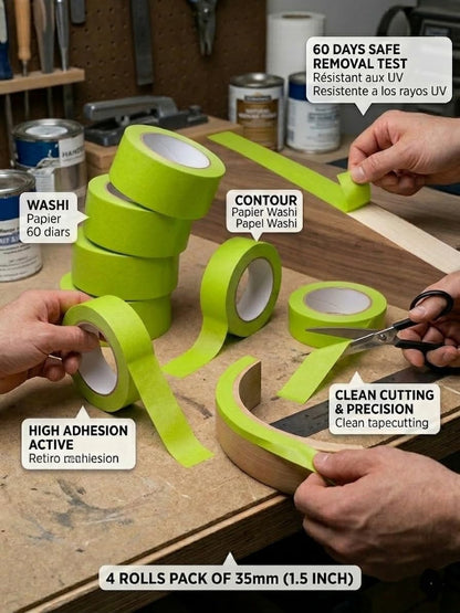 Premium Washi Masking Tape – UV & Heat Resistant, No‑Bleed, High Adhesion for Painting, Automotive, Spray Applications – Water Resistant, Clean Removal – Multiple Sizes & Colours (4, Green, 36mmx50m)