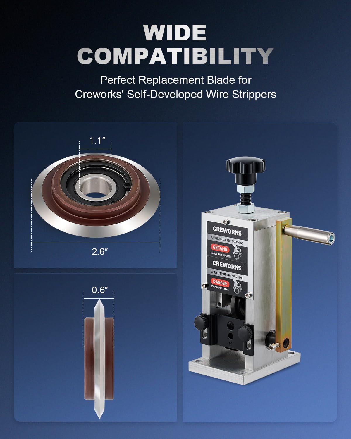 CREWORKS Cable Stripper Replacement Blade, Replacement Blade for 1.5-25 mm Copper Wire Stripping Machine, 65mm OD 28mm ID Wire Cable Stripper Replacement Blade, 2.6" OD. 1" ID. Steel Replacement Blade