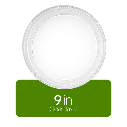 PLASTICPRO 80 Pack Clear Plastic Plates 9 Inch Durable Disposable Plastic Dinner Plates for Parties Events BBQ