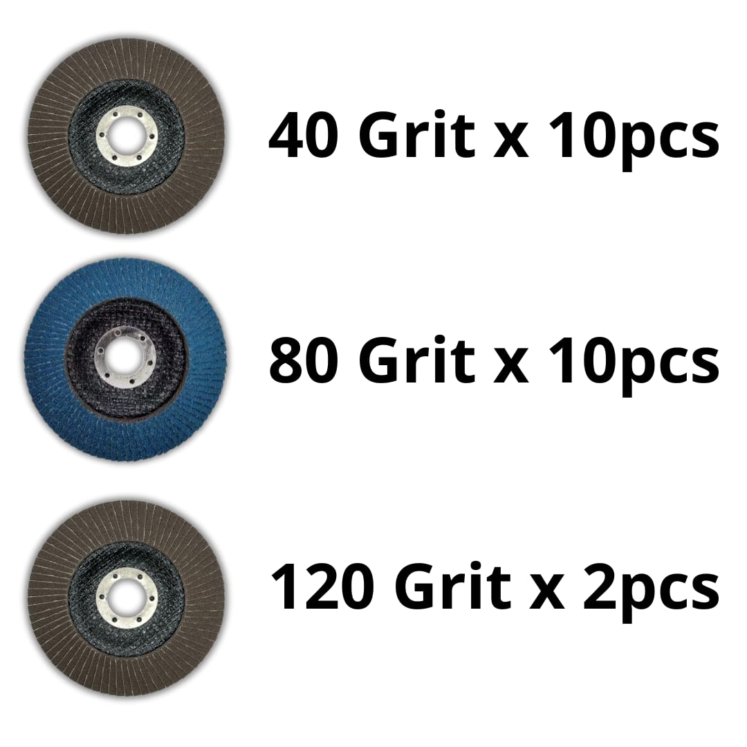 WA GRINDER 22PACK 4-1/2" x 7/8" inch Assorted Grit Zirconia/Alumina Flap Disc [40Grit(x10), 80Grit(x10), 120Grit(x2)] for Angle Grinder Sanding Disc, Grinder Disc for Metal and Woodworking 4 1/2 Inch