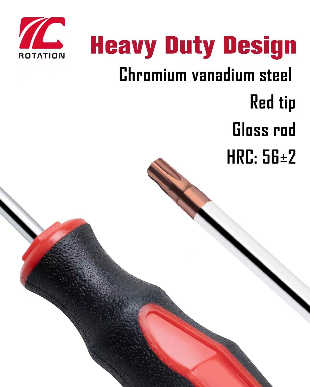 ROTATION 8PCS Magnetic Tip Torx Screwdriver Set, 8 Torx Star Screwdrivers, T8, T10, T15, T20, T25, T27, T30, T40 Red Tip | Red, Gloss, S2 Steel