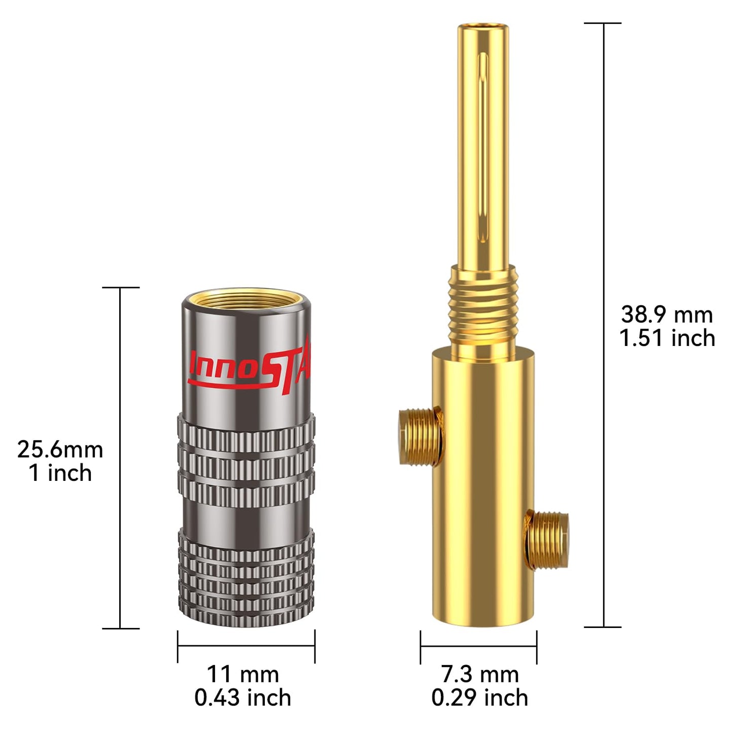 InnoStars Banana Plugs for Speaker Wire, (12 Pairs, 24 Pcs), 24K Gold Plated Connectors, Spring Pin Plug Closed Screw Design, Banana Pins (Support 12 AWG to 20 AWG Wires), Come with 1Pcs Screwdriver