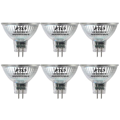 MR16 LED Bulb Non Dimmable 5000K Daylight White 5W AC/DC 12V 50W Halogen Equivalent 500lm GU5.3 Bipin Base 40 Degree Spotlight for Track Recessed Lighting and Outdoor Landscape Lighting 6-Pack