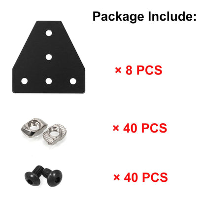 2020 Aluminum Extrusion Connector Bracket Set Included 8PCS Joint Plates,40Pcs M5 T-Slot Nuts and 40Pcs M5x8mm Hex Socket Cap Screw for 2020 Series Aluminum Profile 3D Printer Frame