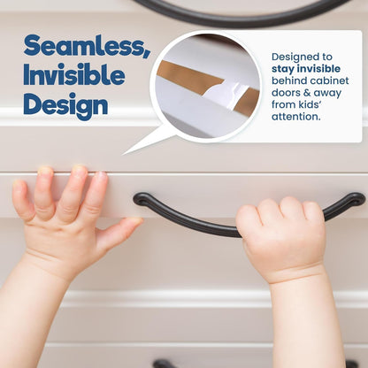 Upgraded Invisible Baby Proofing Cabinet Latch Locks (10 Pack) - No Drilling or Tools Required for Installation, Works with Most Cabinets and Drawers, Works with Countertop Overhangs, Highly Secure (White.5)