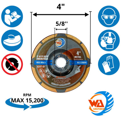 WA GRINDER 10PACK - 4" x1/4" x5/8" Depressed Center Grinding Wheel for Angle Grinder Metalworking Grinding Disc 4 Inch Diameter, 1/4 Inch Thickness, 5/8 Inch Arbor (Red)