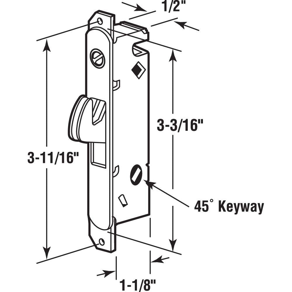 Prime-Line Products E 2014 Sliding Door Round Face Mortise Lock with 45-Degree Keyway