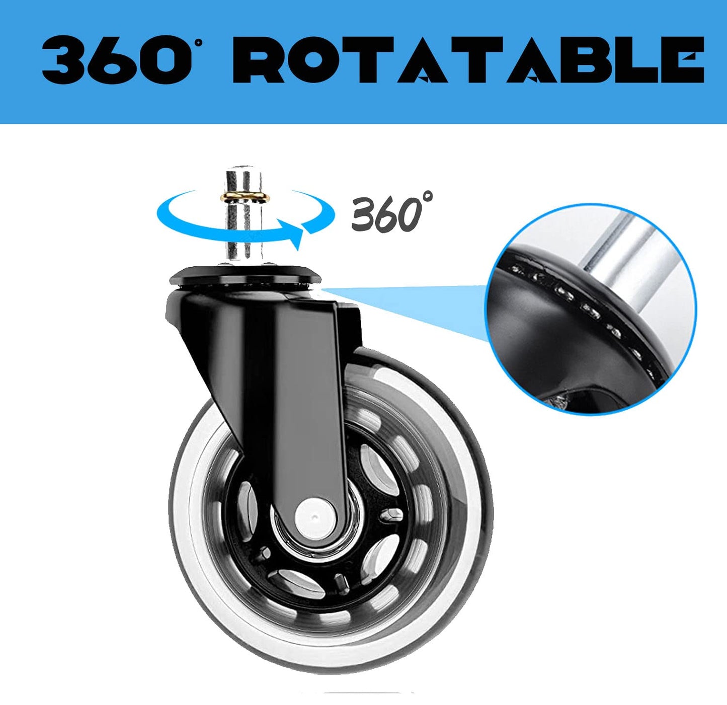 3 inch Office Chair Wheels, 11x22mm Chair Caster Wheels, Set of 5 Heavy Duty Office Chair casters for Hardwood Floors and Carpet, Fits 98% (Not Compatible with IKEA Chairs)