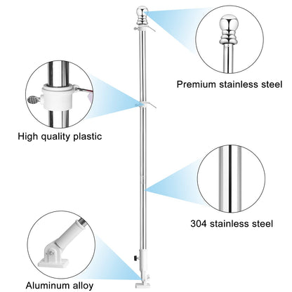 Remiawy 6FT Flag Pole Kit, Heavy Duty Stainless Steel Flagpole with Holder, Outdoor Flag Pole for Truck Porch Garden Yard with 4 Flag Pole Rings