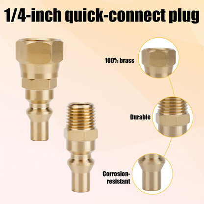 7pcs RV Propane Quick Connect Fittings Adapter Valve Kit, 3/8" Flare x 1/4" NPT Male Female Brass Quick Connect Plug Couplers Pipe Nipple for Low Pressure Gas Appliance Grills Heaters BBQ
