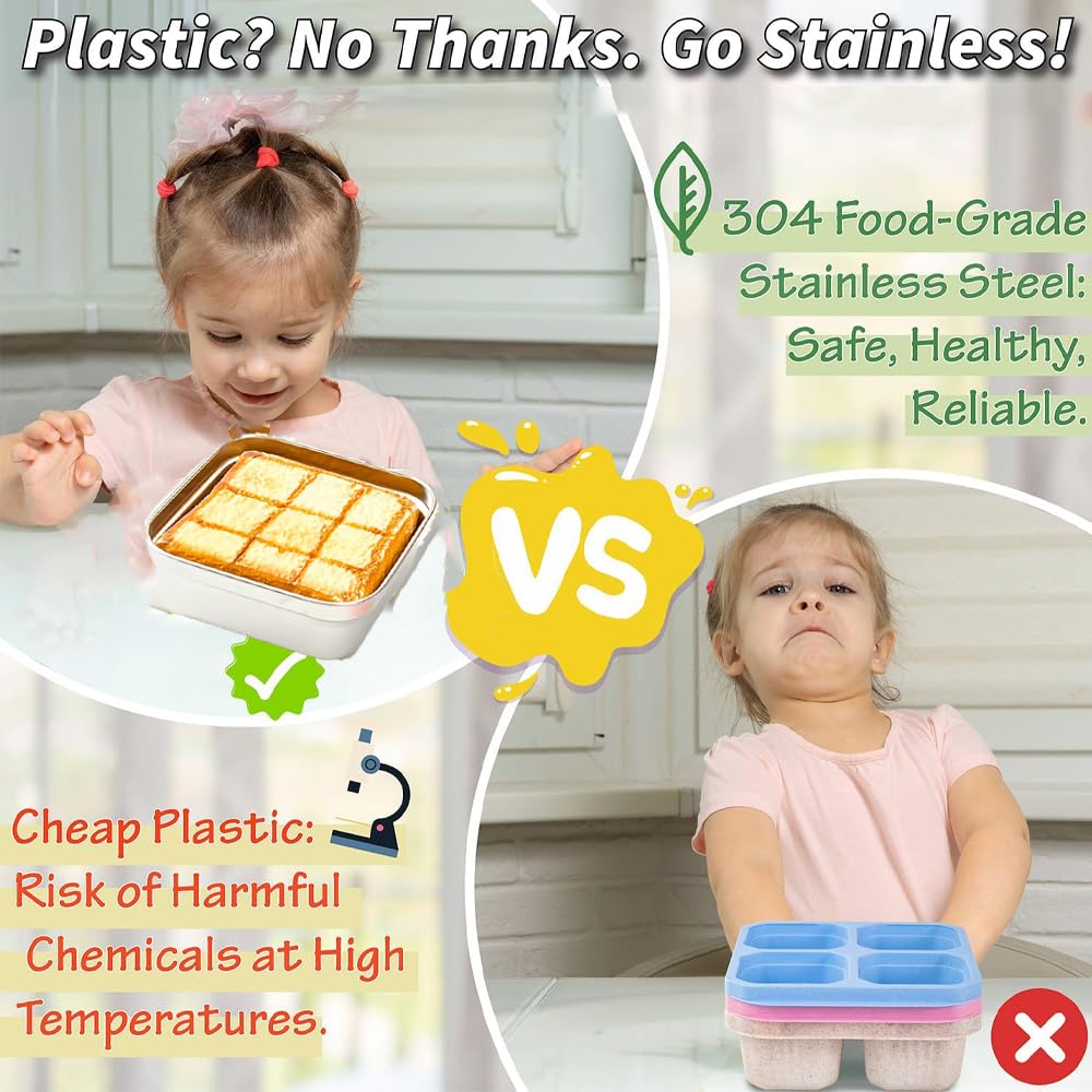 4 Pack Sandwich Containers (20 oz), Reusable Lunch Bento Box Food Storage,Stainless Steel Sandwich Box with Lids,BPA-Free, Great for Fruit, Salad, Lunch Box Snacks