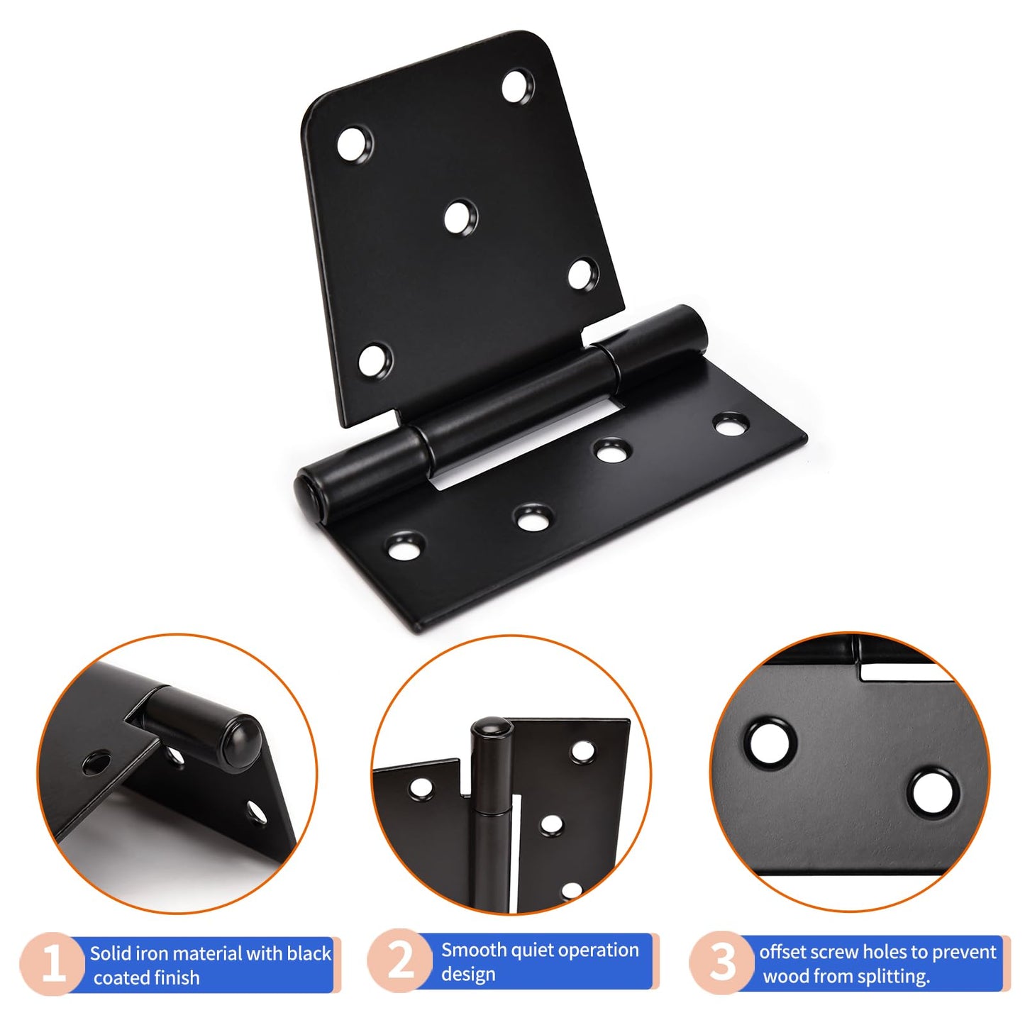 Sange Sopffy Heavy Duty Gate Hinges Black Iron hinge3.5 Inch for Outdoor Barn, Shed, Deck, Wood Door, and Fences (Screws Included) (4)