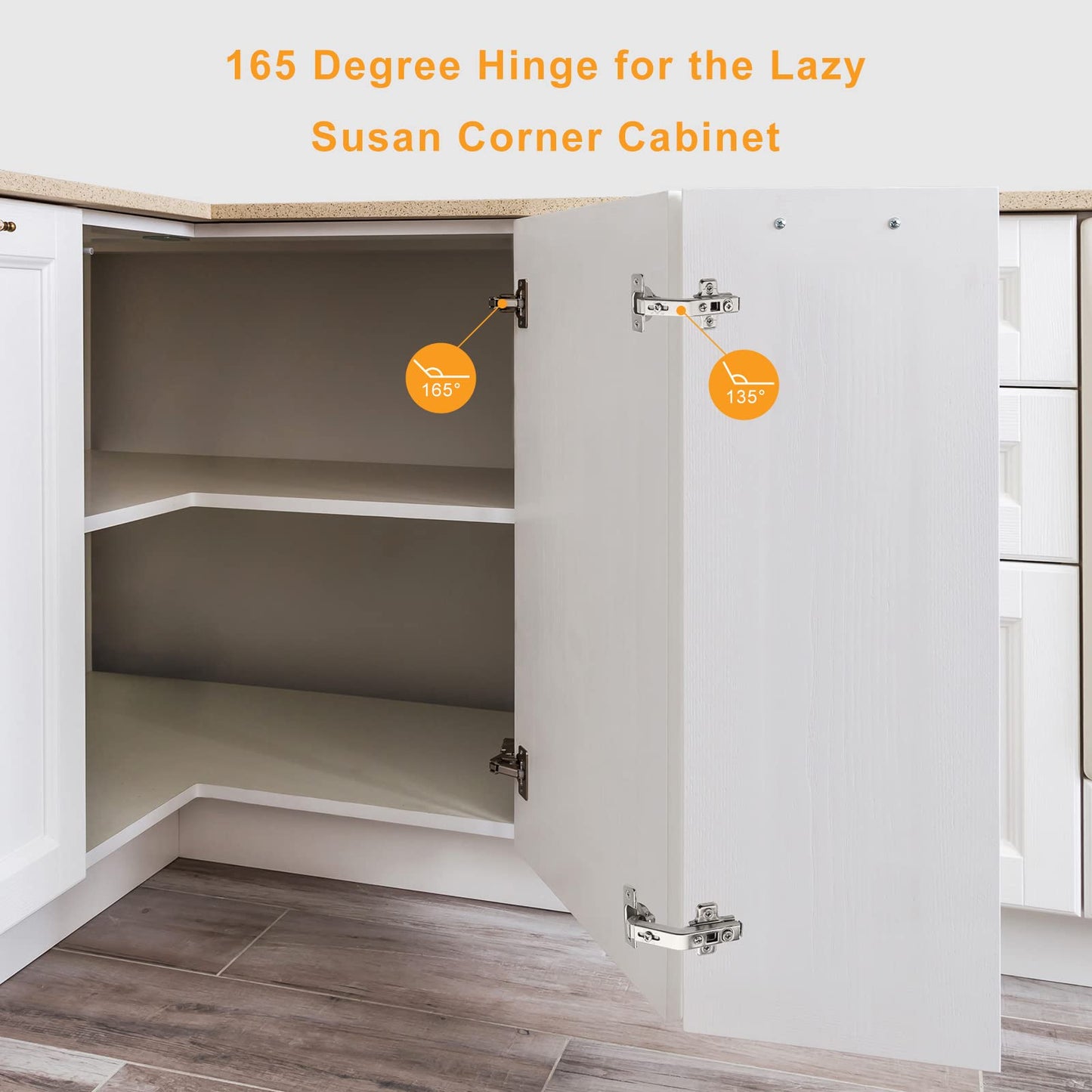 2 Pack Full Overlay 165 Degree Soft Close Cabinet Hinges, Lazy Susan, Heavy duty, Clip-on Plate, Chibery Multi Pivot Concealed Hardware for Corner Kitchen Frameless Cabinet, Cupboard Folded, Closets