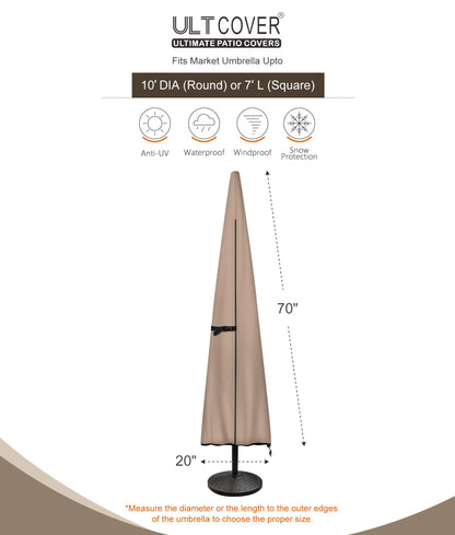ULTCOVER Patio Parasol 600D Waterproof Outdoor Market Umbrella Cover - Fits Market Umbrella 7-10 Feet