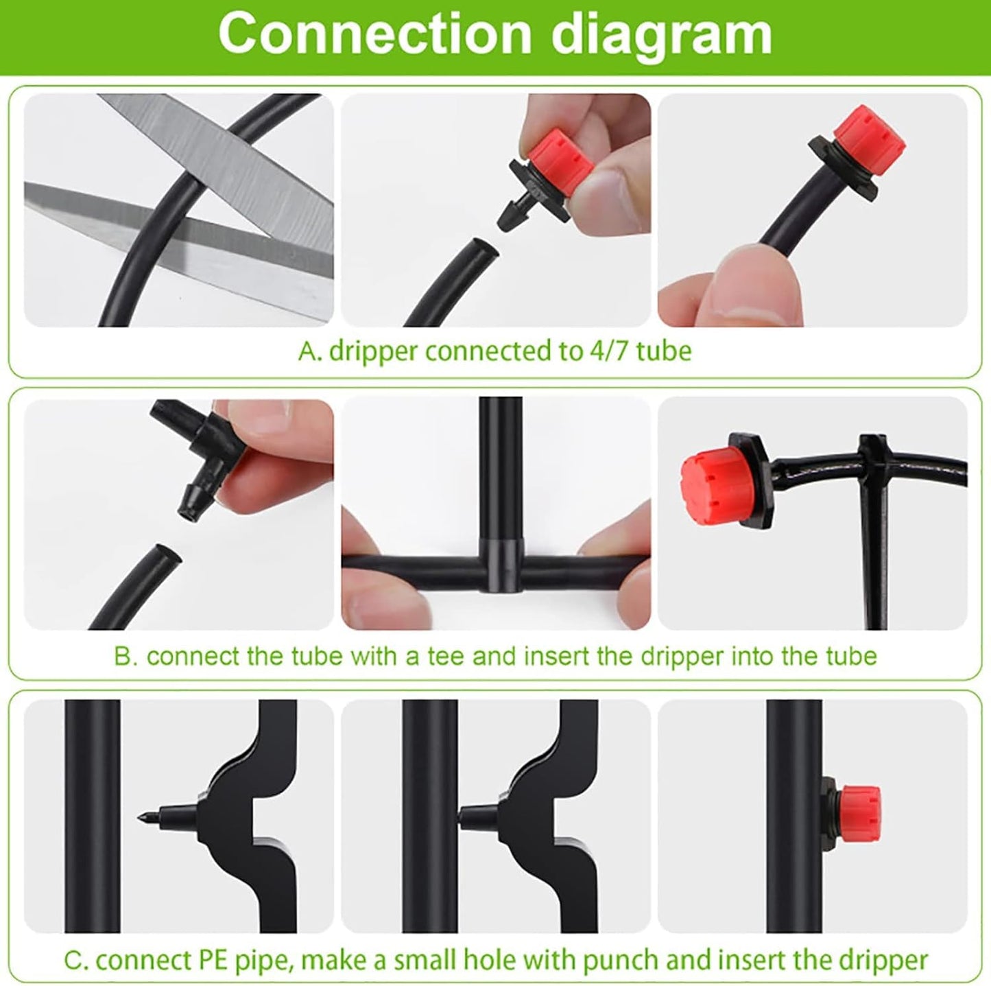Rolcoassuns 200Pcs Adjustable Drip Irrigation Emitters, 1/4Inch Adjustable Micro Drip Irrigation System Watering Sprinklers Anti-Clogging Emitter Dripper Garden Supplies (Red)