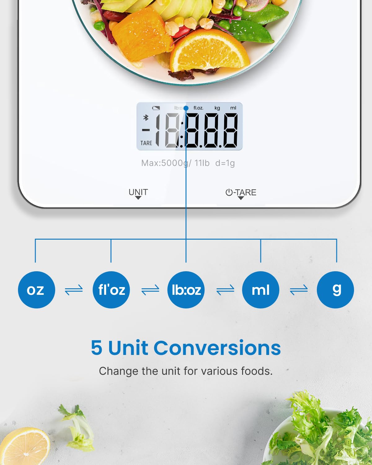RENPHO Smart Food Nutrition Kitchen Scale, Food Scale for Food Ounces and Grams, Coffee Scale with Timer, Nutritional Calculator for Keto, Macro, and Calorie with Smartphone App, White