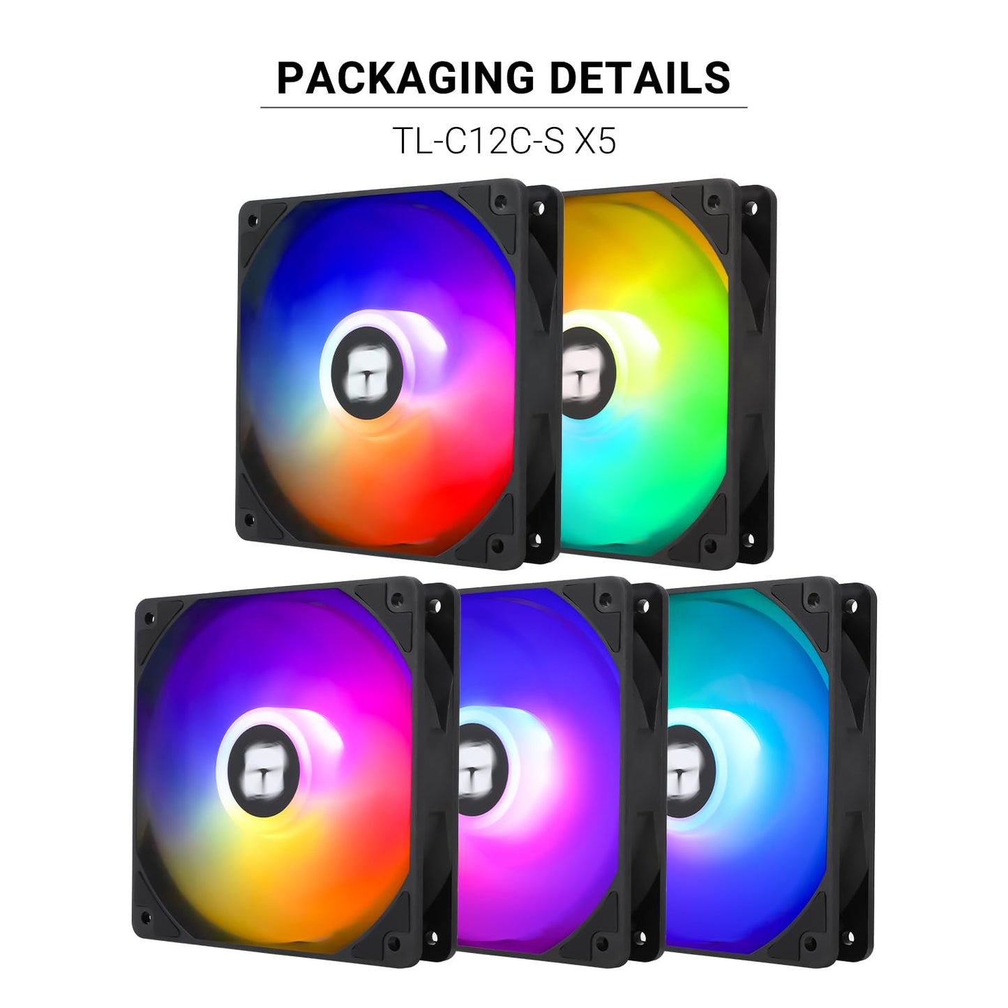 Thermalright TL-C12C-S X5 CPU Cooling Fan Case Cooling Fan,5V-3PIN Addressable ARGB Fan,12cm PC Cooler PWM Fan,5 Pack, Black ARGB Ice(TL-C12C-S X5)