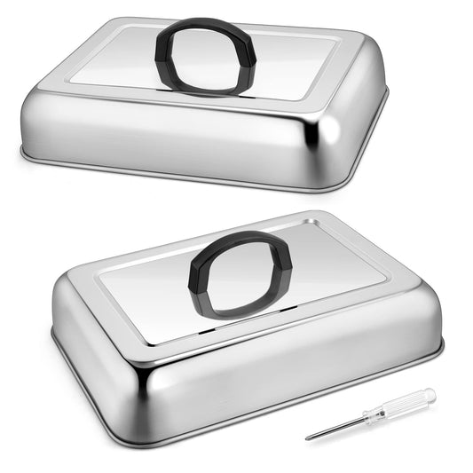 1Piece 13 x 9.8 Basting Cover for Griddle, Joyfair Rectangular Cheese Melting Dome, Stainless Steel Melt Lid for Outdoor Flat Top Grill, Heat-Resistant Handle & Dishwasher Safe (No Vent)