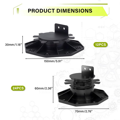 ASDJAKZP 12Pack Deck Support Pedestals, Height Adjustable Deck Foundation Base Support, Durable Tuff Blocks Deck Foundation for Floating Deck Platform Deck Floor, Raising from 1-3/16" to 2-3/8", Black