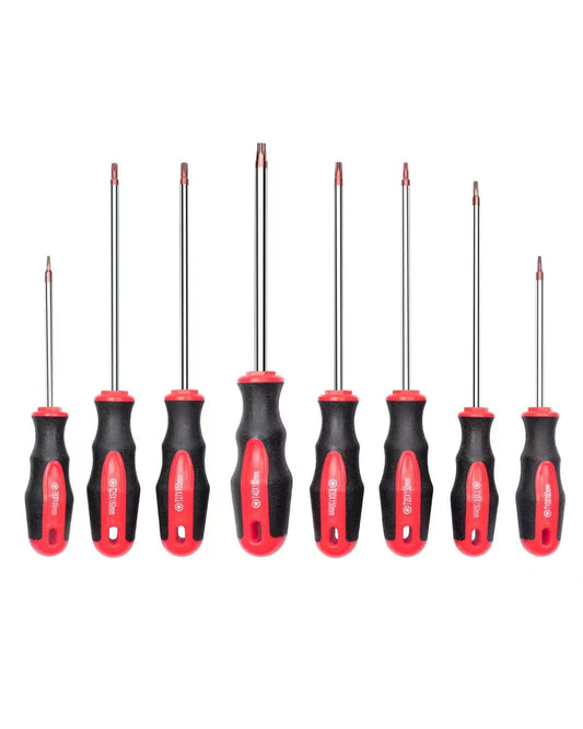 ROTATION 8PCS Magnetic Tip Torx Screwdriver Set, 8 Torx Star Screwdrivers, T8, T10, T15, T20, T25, T27, T30, T40 Red Tip | Red, Gloss, S2 Steel