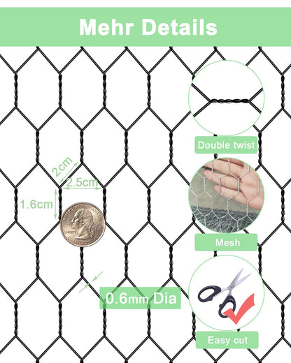 vensovo Black Chicken Wire Mesh - 16.5"×393" Garden Animal Barrier Fence, 1 inch Mesh Fence for Pet,Rabbit,Poultry