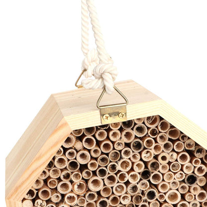 Wooden Bee House, Outdoor Hanging Shelter Bird House Butterfly Ladybirds Hotel Built Bee Box Carpenter