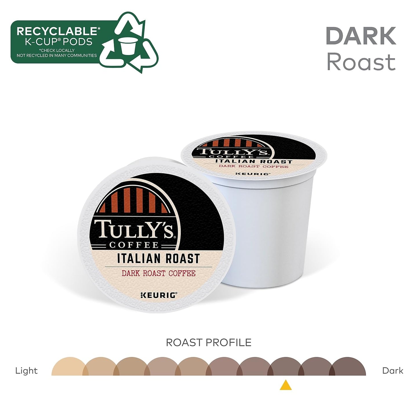Tully's Certified Italian Roast Coffee K-Cup Pods for Keurig Coffee Makers, Box of 24
