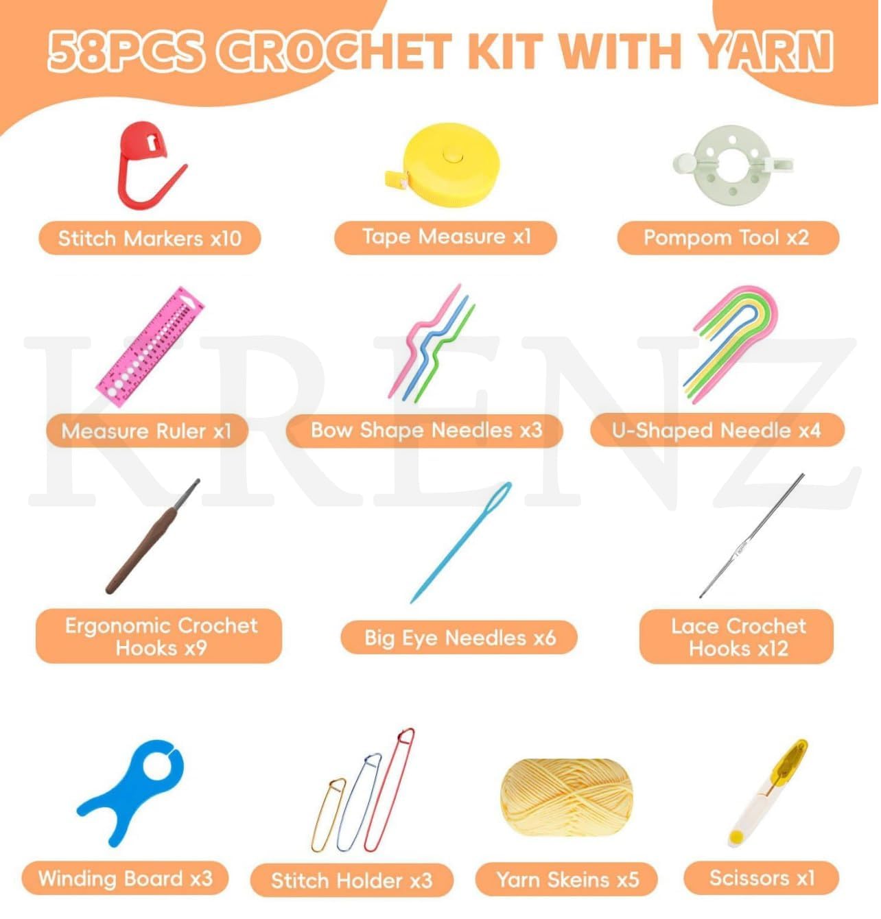 ARMINACO Crochet Kit for Beginners & Adults – 59pcs Complete Starter Set with Ergonomic Hooks (0.6-6.0mm), Yarn, Tools & Travel Bag – Craft Gift for Women, Teens & Seniors
